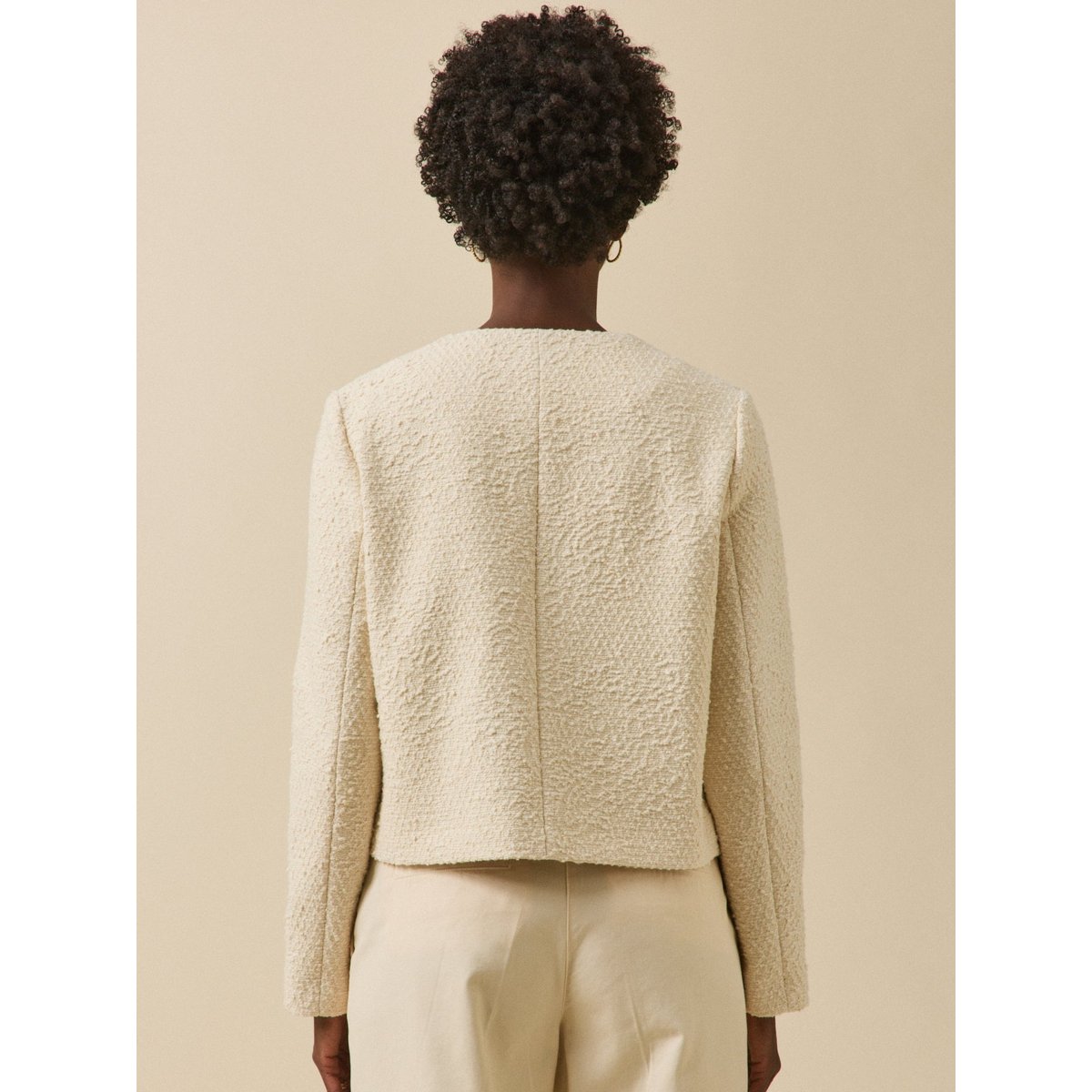 Veste sans col tweed uni ecru, CYRILLUS