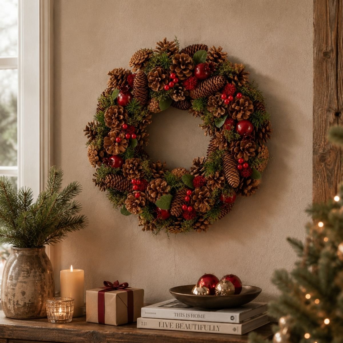 Couronne de Noël avec pommes de pin LANDON brun, MICA DECORATIONS