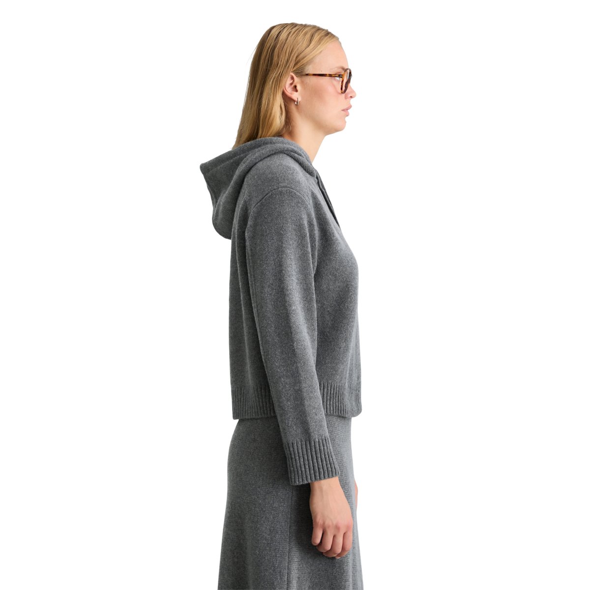 Sweat à capuche en maille, coupe décontractée en mélange de laine doux gris, MARC O’POLO DENIM