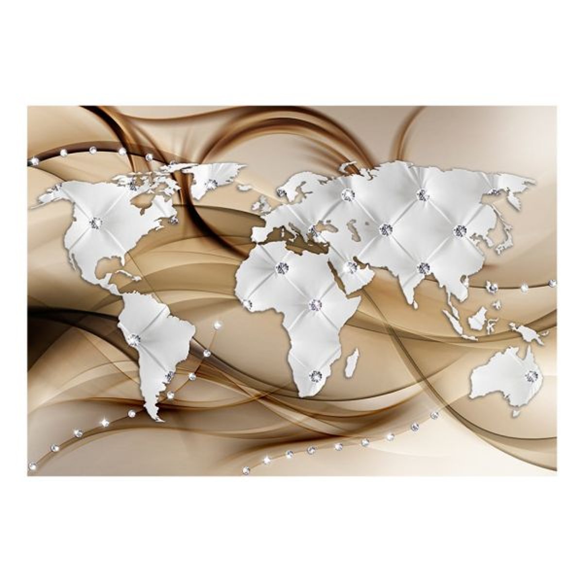 Papier peint intissé panoramique Carte du monde World Map - White & Diamonds beige, EDEN