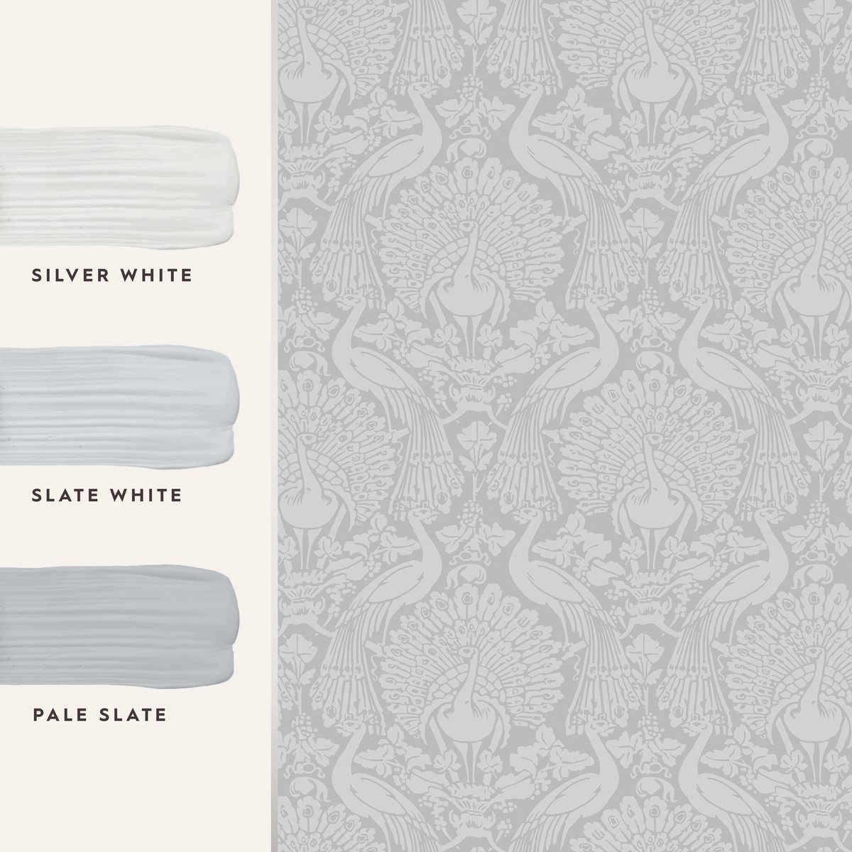 Papier peint Damassé Paons Slate gris, LAURA ASHLEY