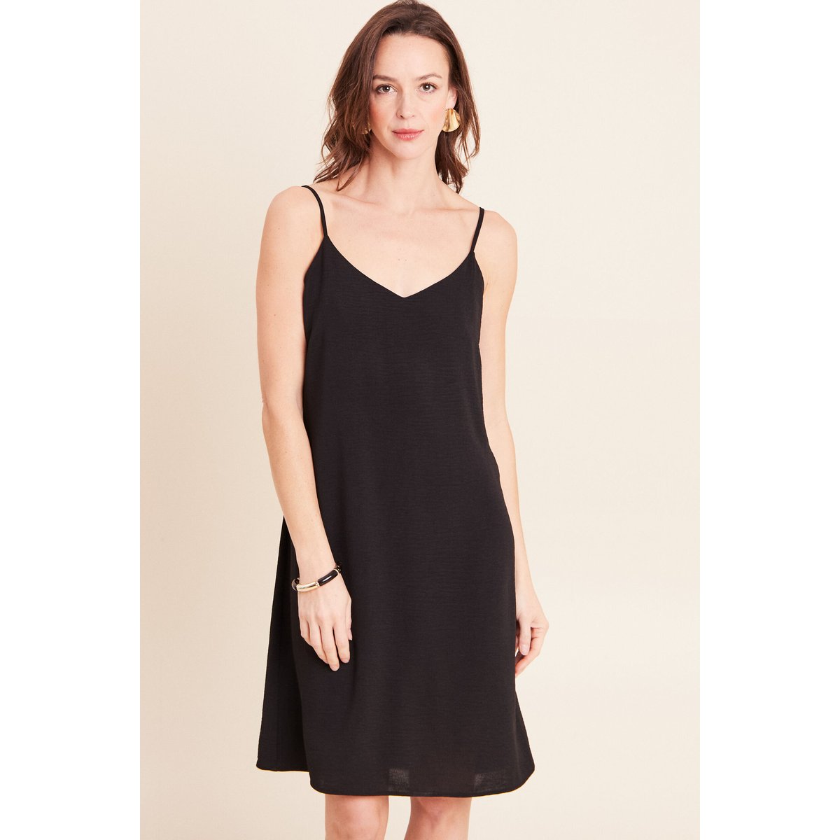 Robe courte évasée col rond 2 en 1 noir, BREAL