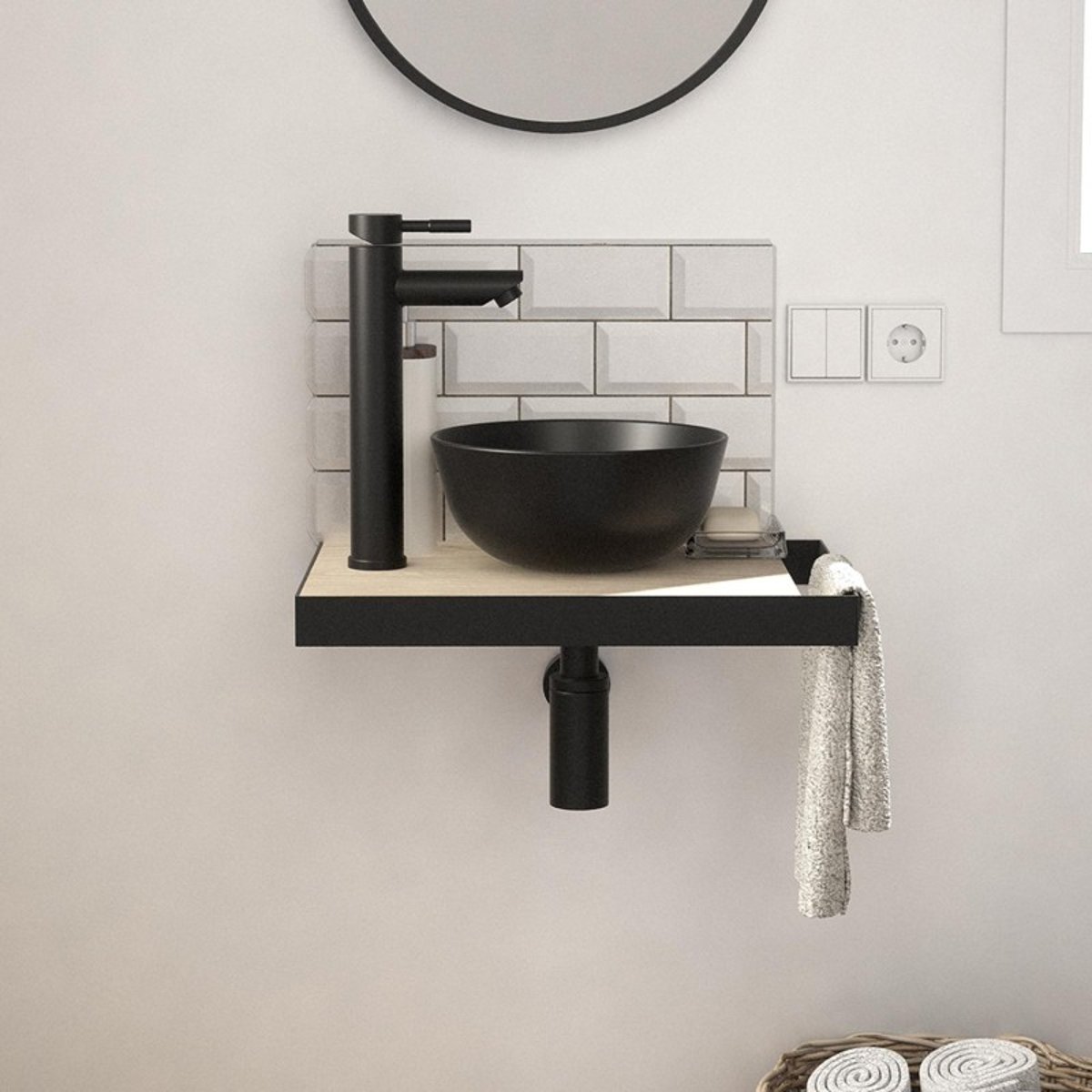 Lave-mains plan fin + vasque SOHO décor chêne, MOB IN