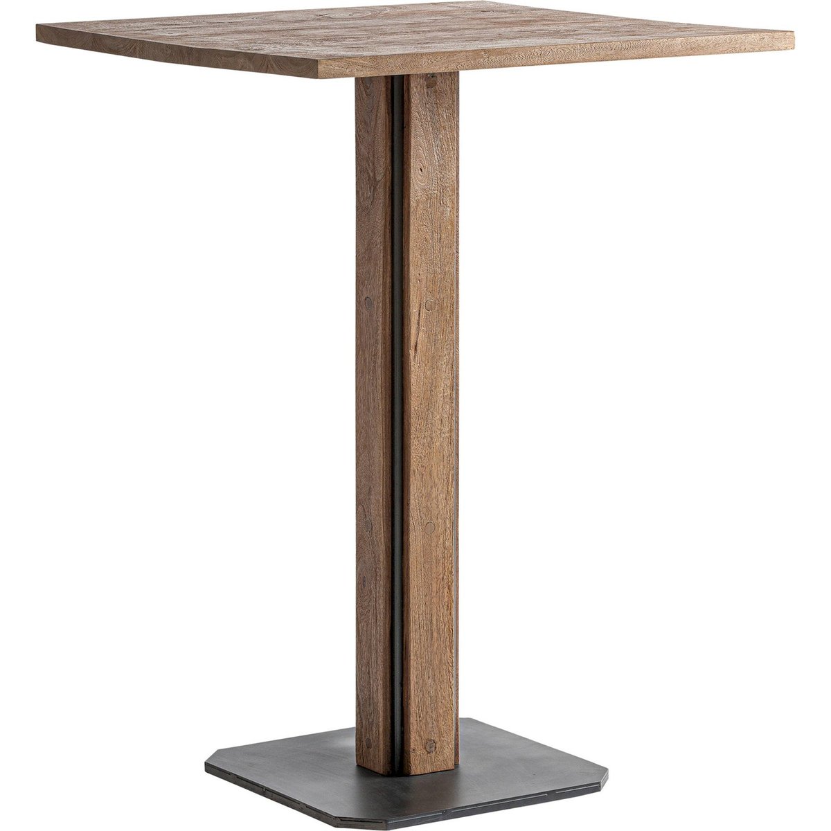 Table de bar carrée en manguier style vieilli marron clair effet vieilli, RECOLLECTION