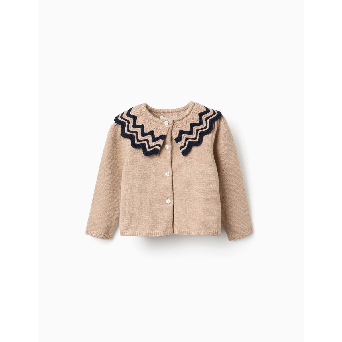 Cardigan en maille avec col à rayures beige, ZIPPY