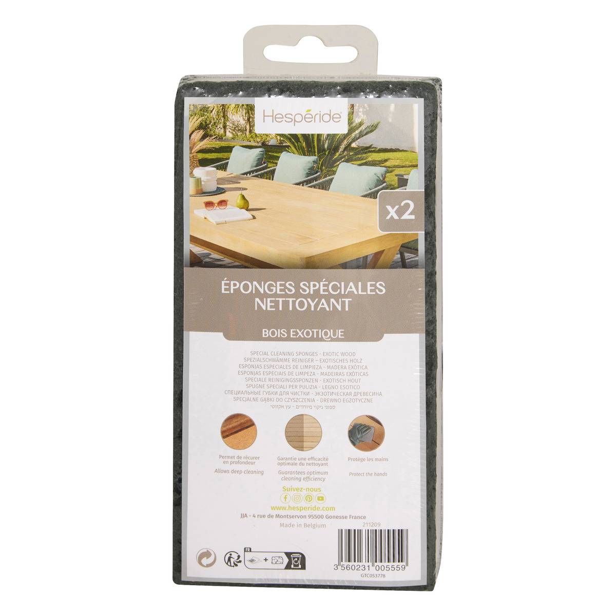 Lot de 2 éponges nettoyantes pour bois exotique blanc, HESPERIDE