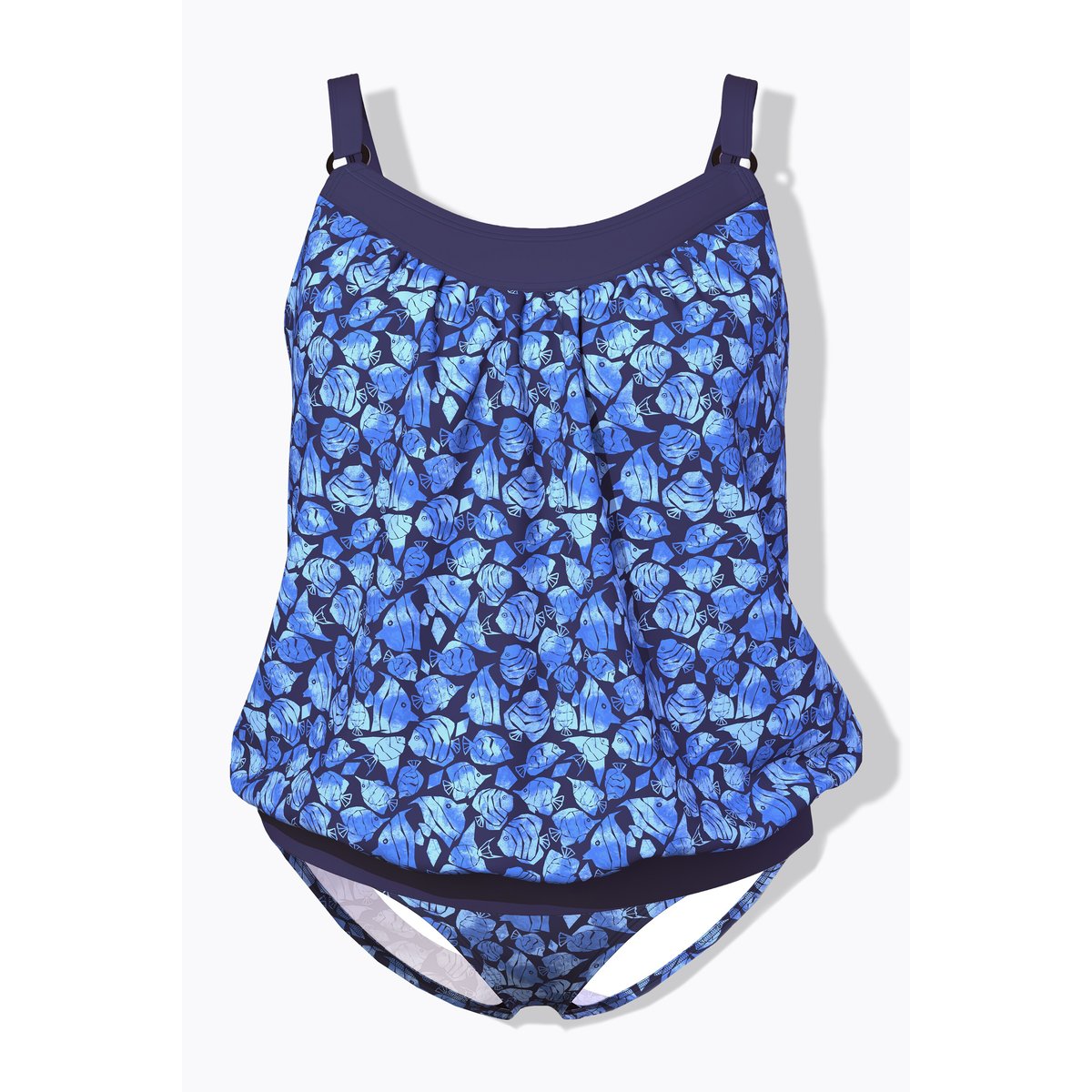 Tankini à bonnets souples. Motif poissons. marine, ULLA POPKEN