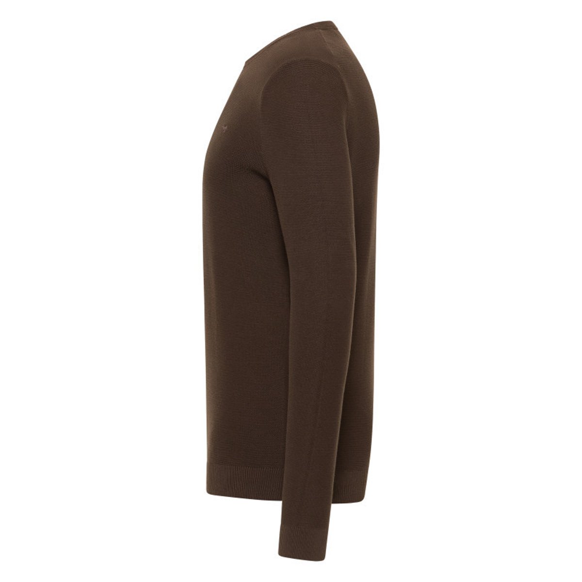 Pull en coton kaki uni avec une coupe droite et un col rond chocolat, MUSTANG
