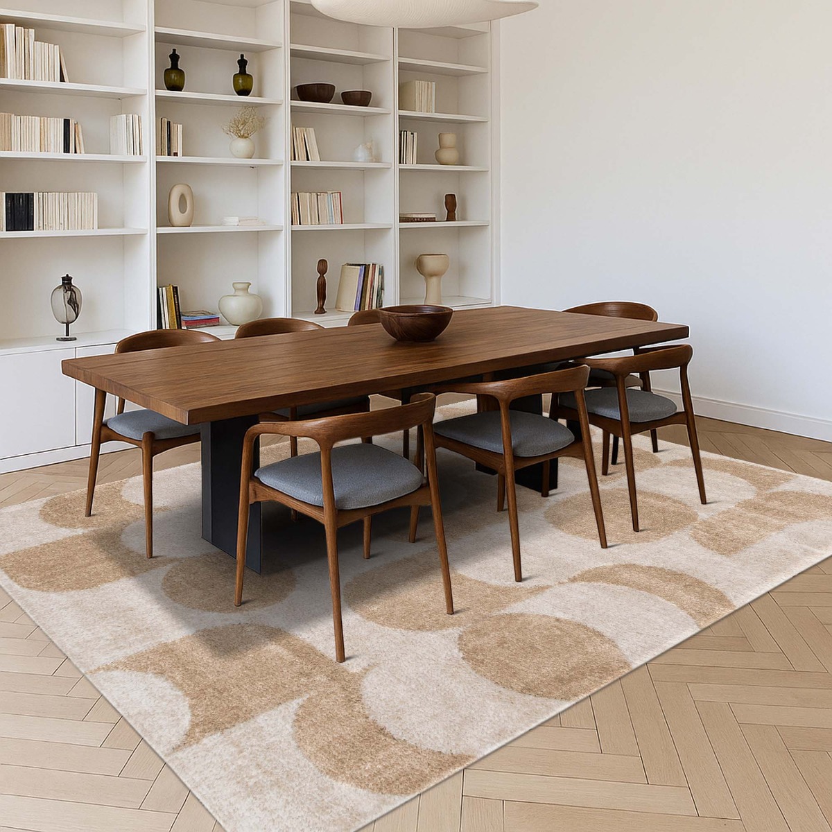 Tapis doux design moderne MAYA GRAPHIQUE beige, THE DECO FACTORY
