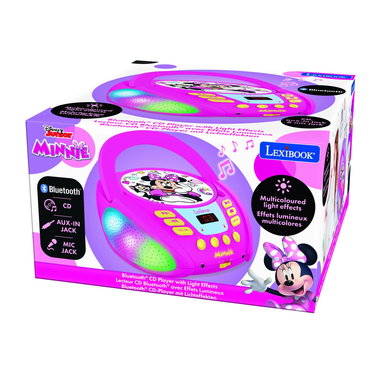 Lecteur CD Bluetooth Minnie avec effets lumineux rose, LEXIBOOK