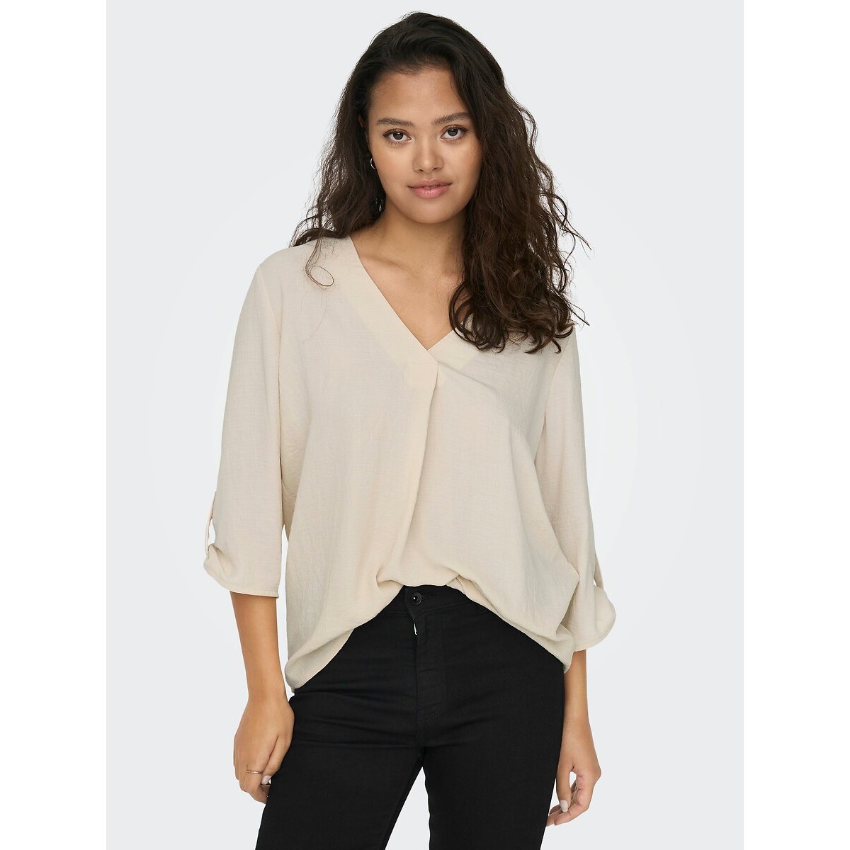 Blouse met 3/4 mouwen, V-hals ecru, JDY