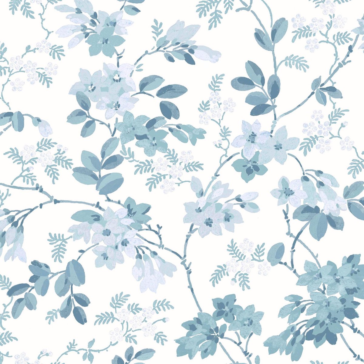 Papier peint fleuri Yewland bleu, parme, LAURA ASHLEY