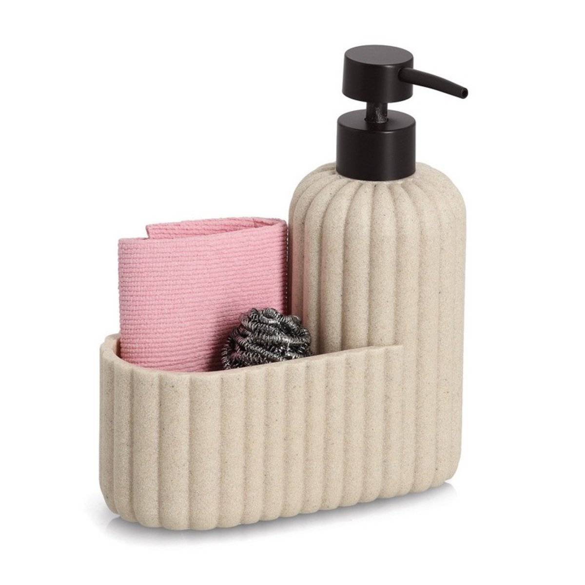 Pompe à savon porte-éponge cuisine beige, ZELLER PRESENT