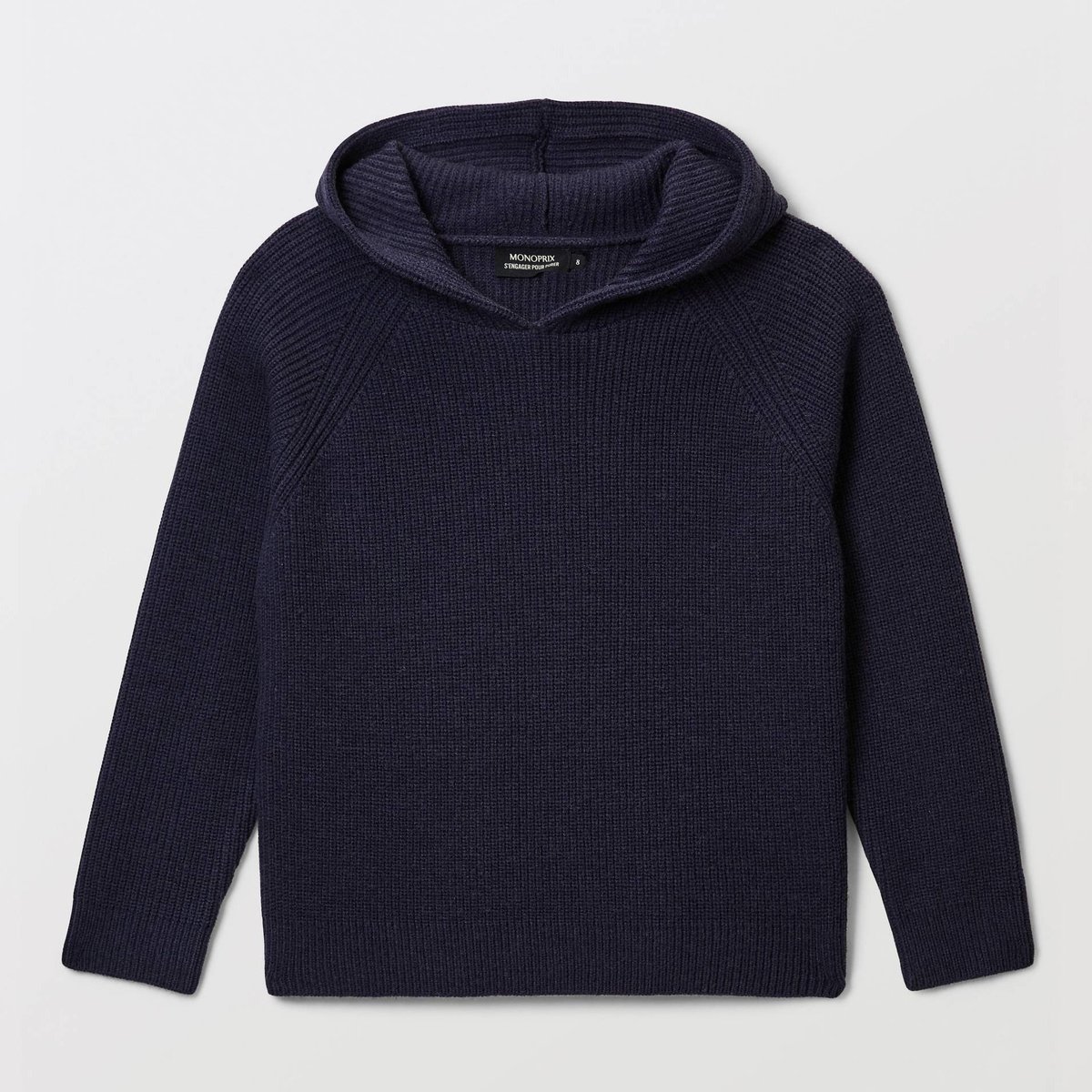 Pull à capuche uni contenant de la laine, certifié OEKO-TEX marine, MONOPRIX