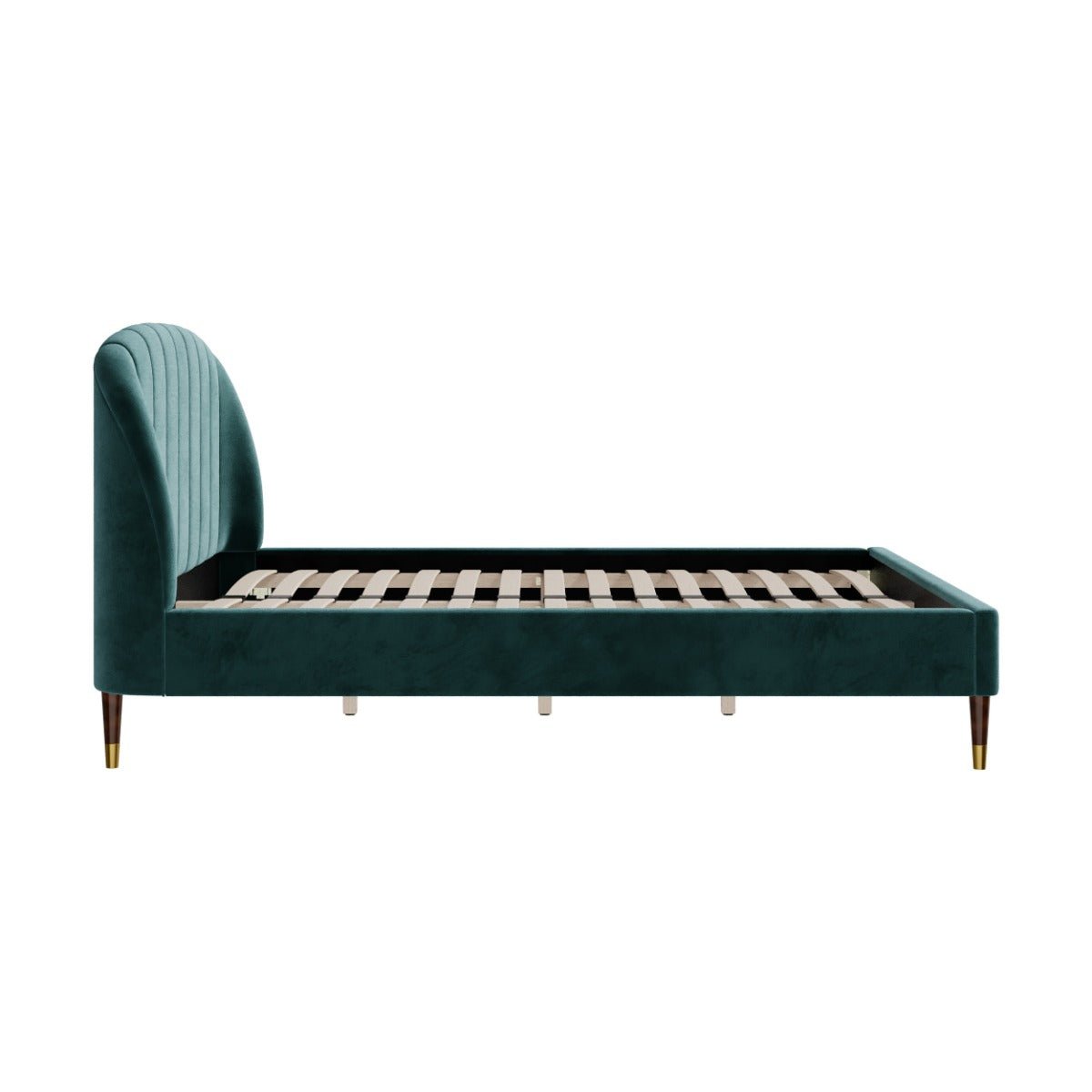 Lit double en velours et pieds - GALA vert, MAISON PAVANE