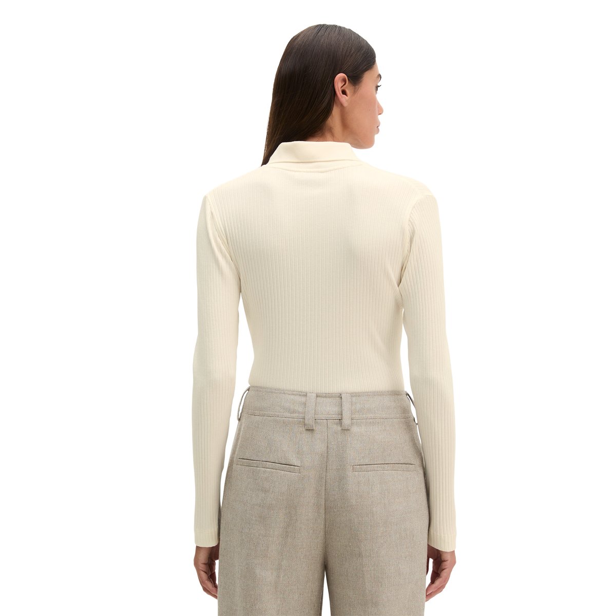 Polo côtelé à manches longues slim en jersey stretch coton modal bio blanc, MARC O'POLO