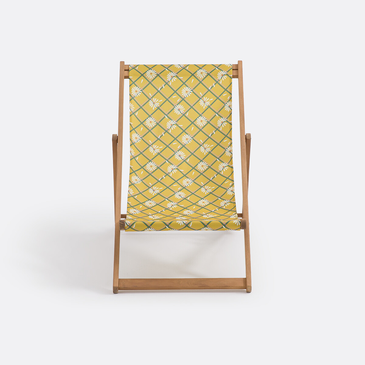 Folding Chair in Oiled Acacia Marguerite yellow print/green, LA REDOUTE INTERIEURS