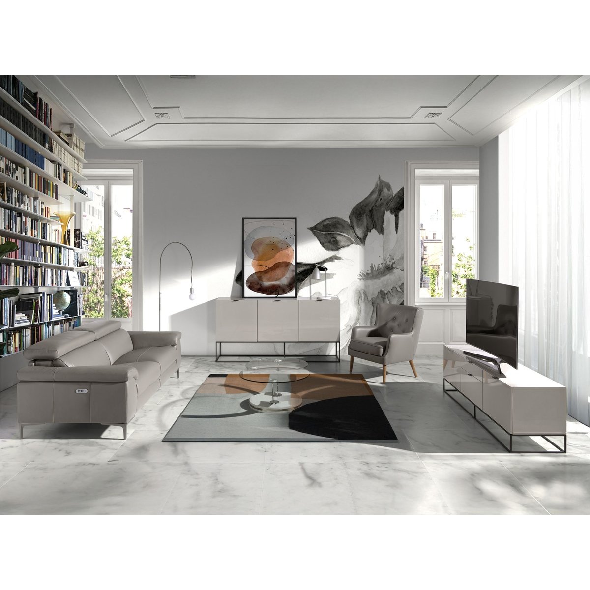 Canapé en cuir avec relax gris | acier, ANGEL CERDA