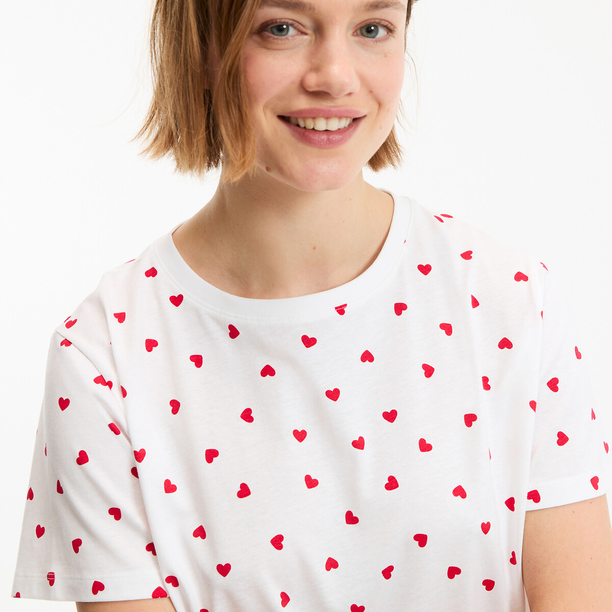 Camicia da notte, stampa cuori, jersey di puro cotone fantasia cuori, LA REDOUTE COLLECTIONS