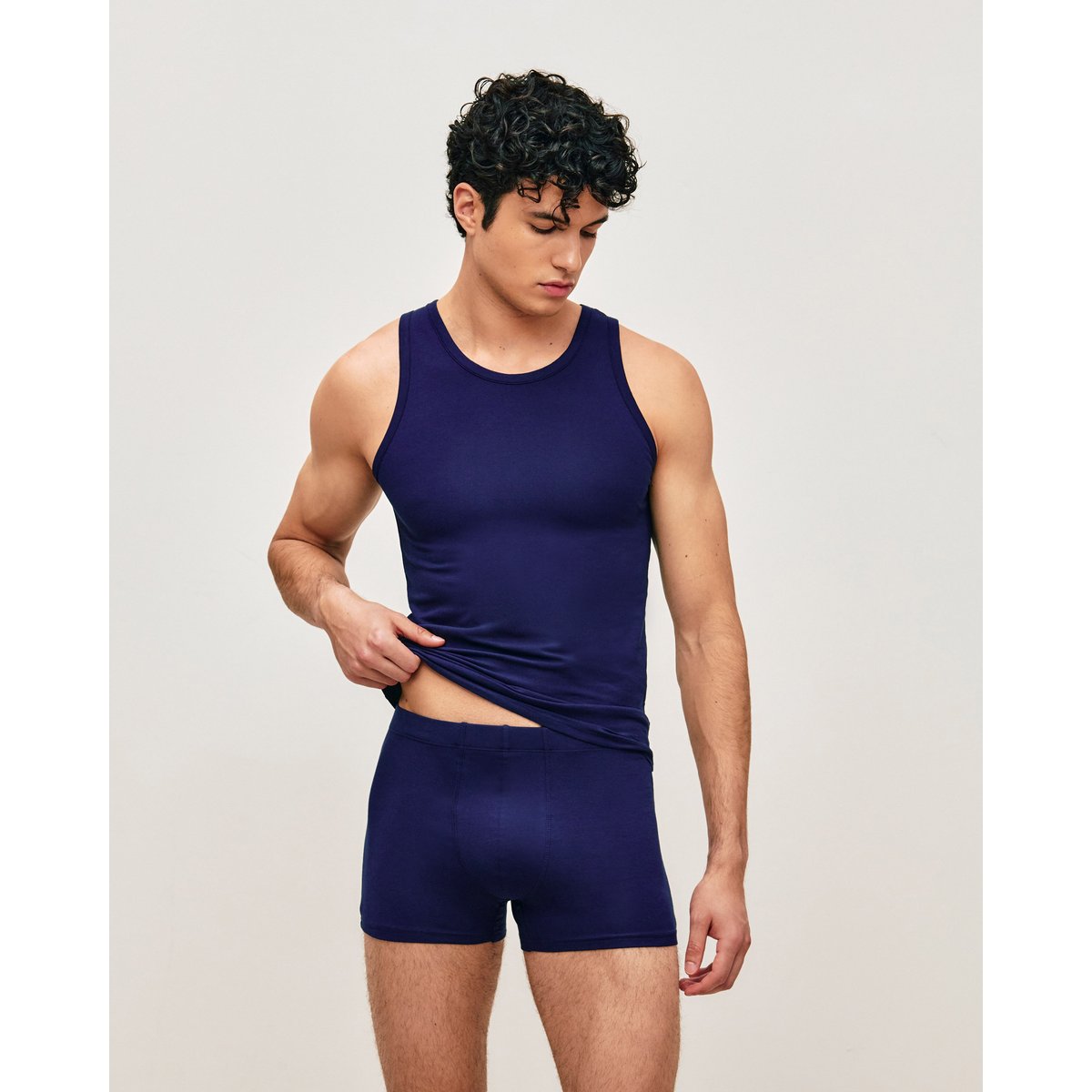 Set débardeur et boxer en coton BOXDEBIZ marine, UNDIZ