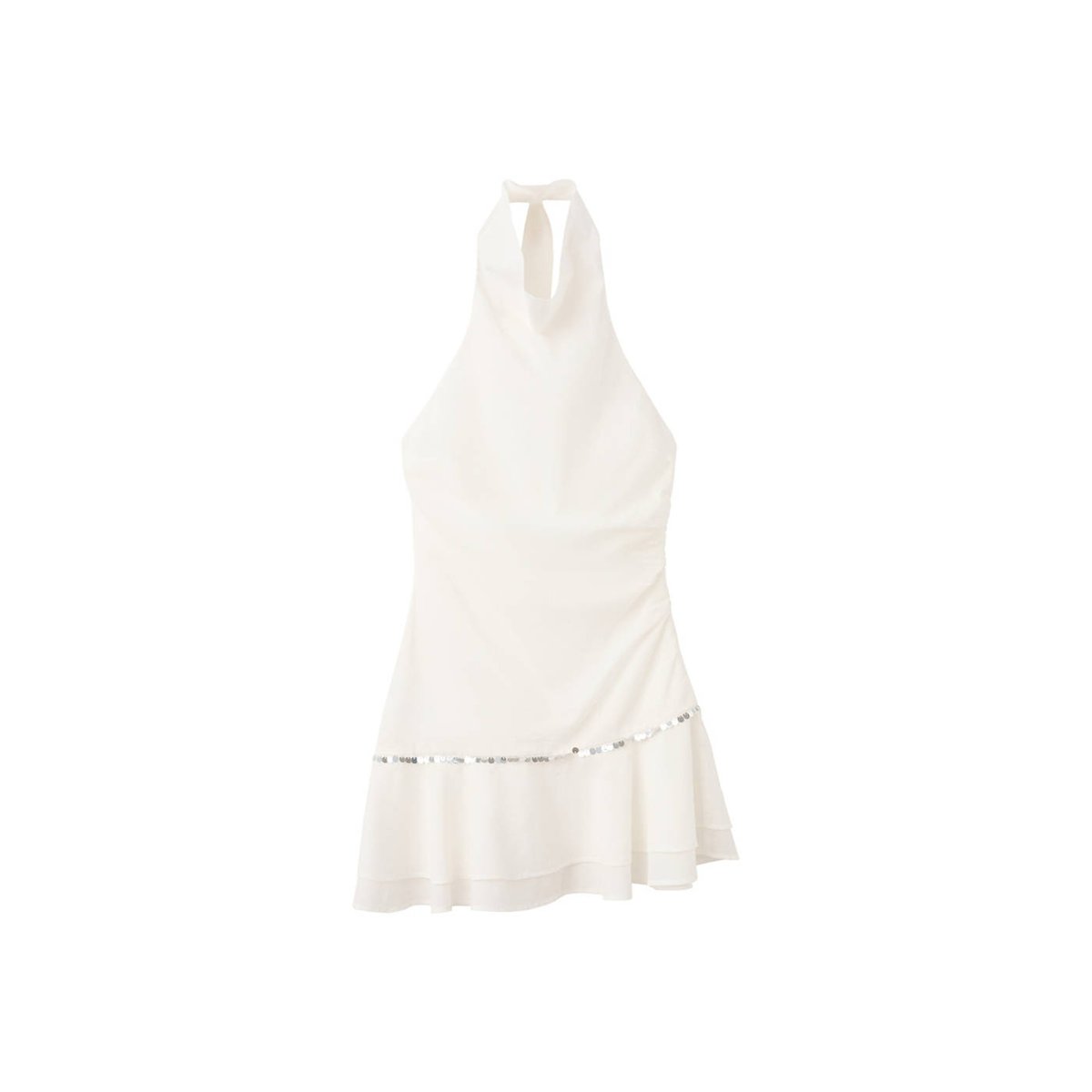 Robe à volants à col halter blanc, MANGO
