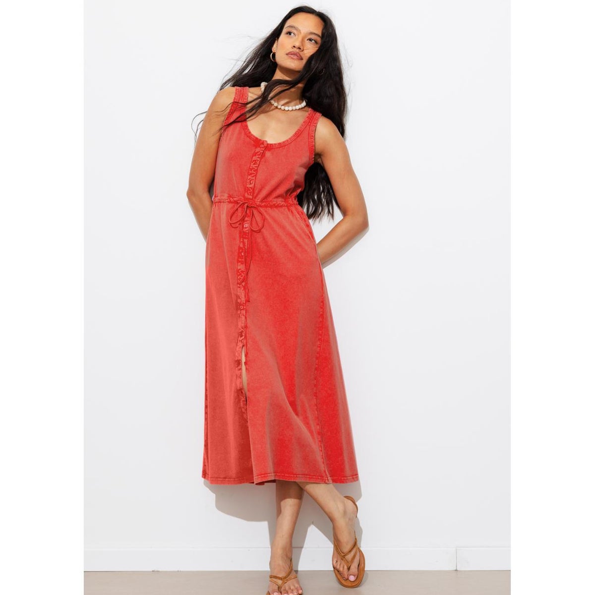 Robe-débardeur unie rouge, PROMOD