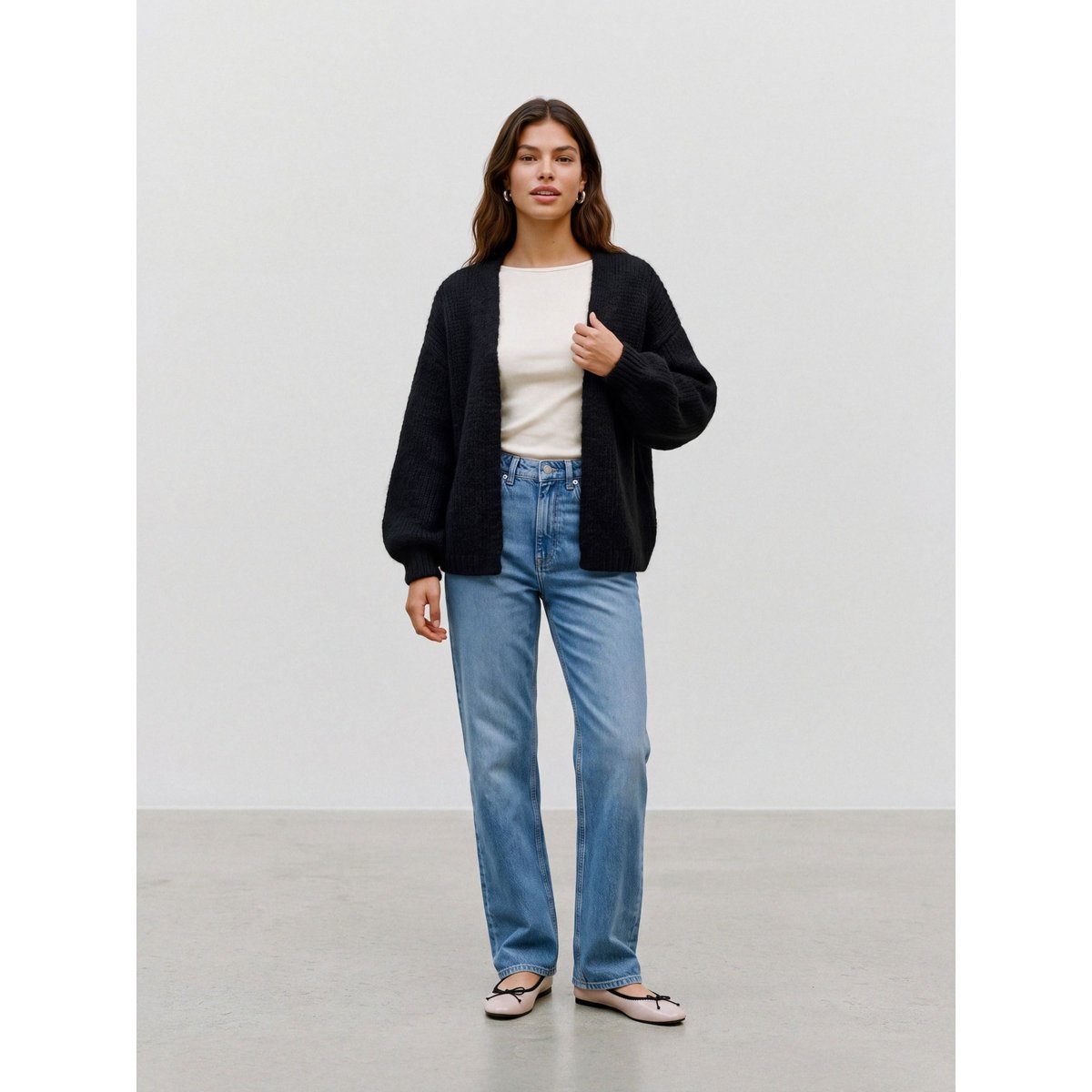 Gilet ouvert en grosse maille black 1, VERO MODA