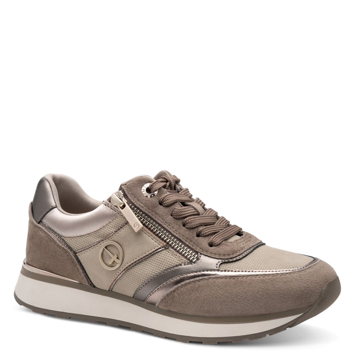 Basket à talon beige taupe combiné, TAMARIS