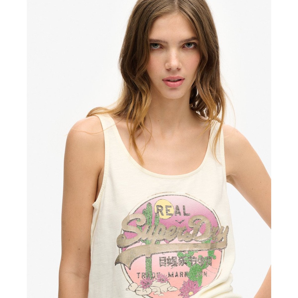 Débardeur Vintage Logo Narrative blanc cassé, SUPERDRY