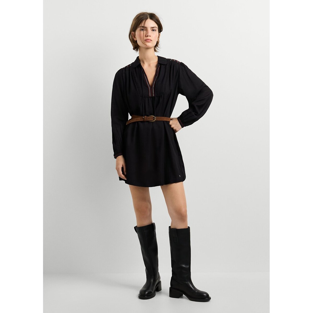 Robe manches longues avec détails broderie noir, PEPE JEANS