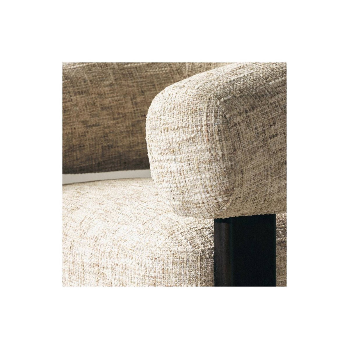 Fauteuil lounge collection MONIQUE arrondi beige grisé et noyer, RECOLLECTION