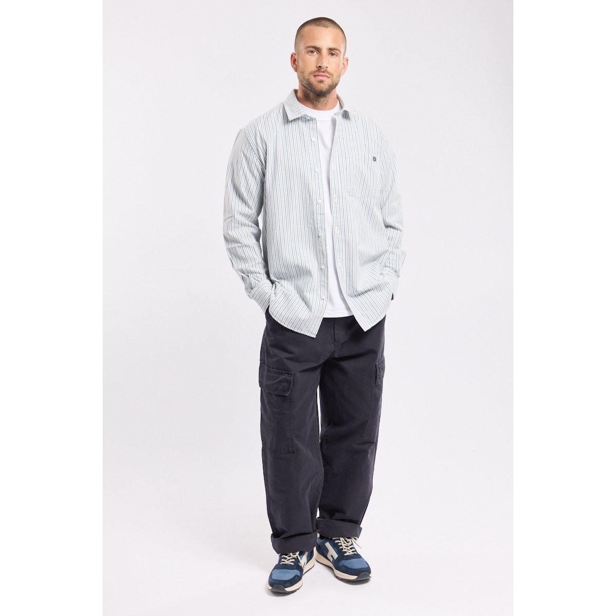 Chemise rayée en coton et lin DEAUVILLE rayures nature/winterblue/, ARMOR-LUX
