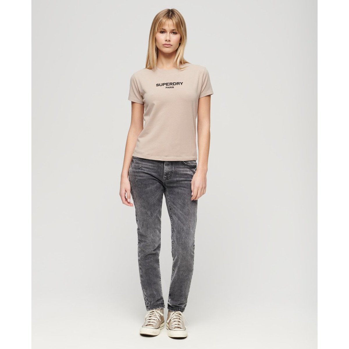 Jean slim taille mi-haute en coton biologique noir écho, SUPERDRY