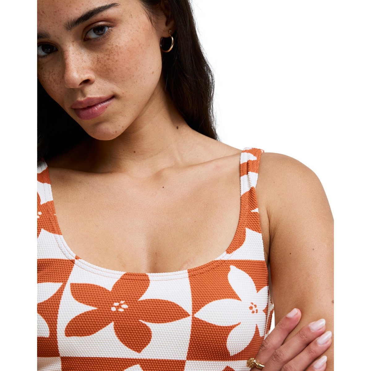 Haut de maillot de bain bikini tank HAZY DAYS TANK TOP. orange ginger spice flora, ROXY