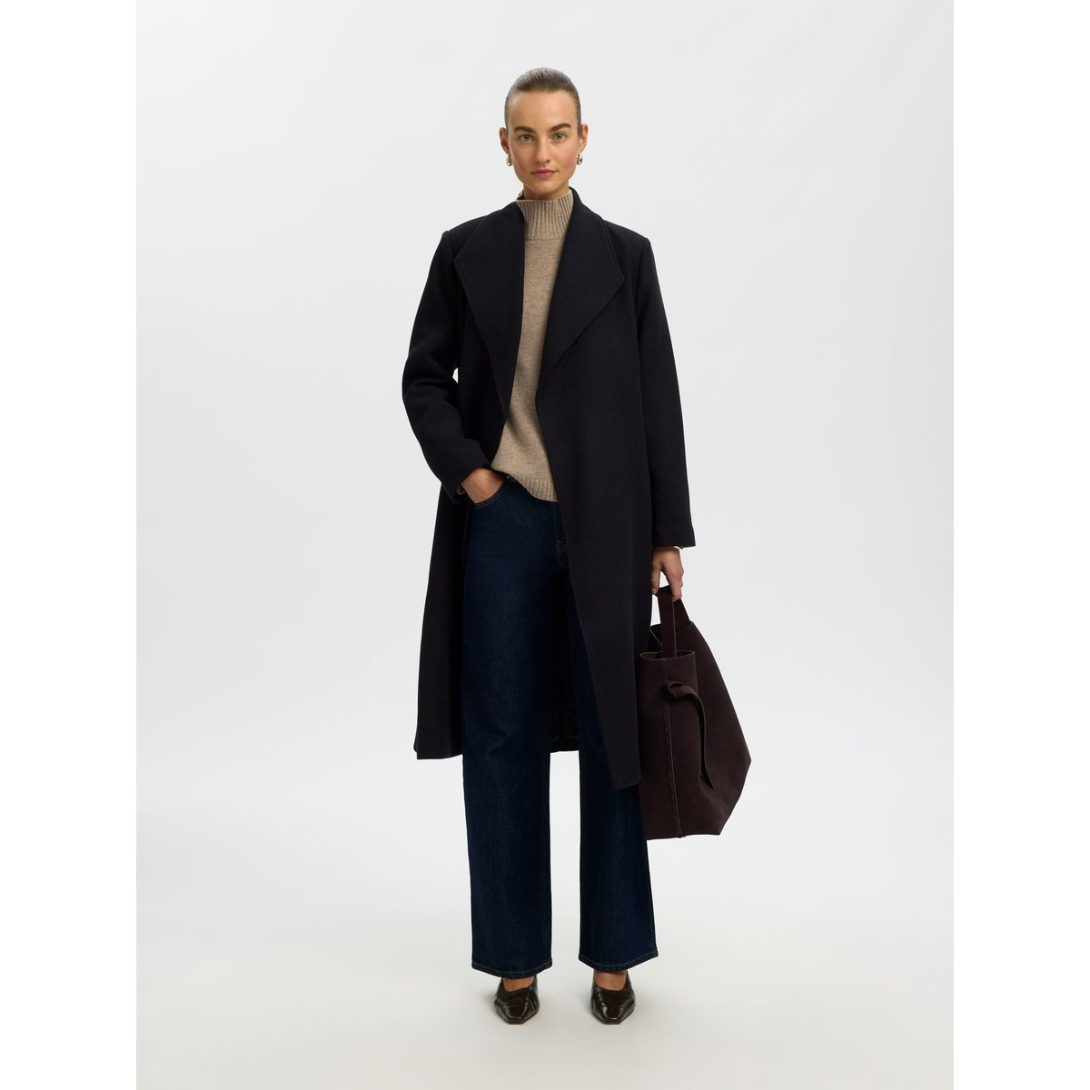 Long Manteau noir - black, SELECTED