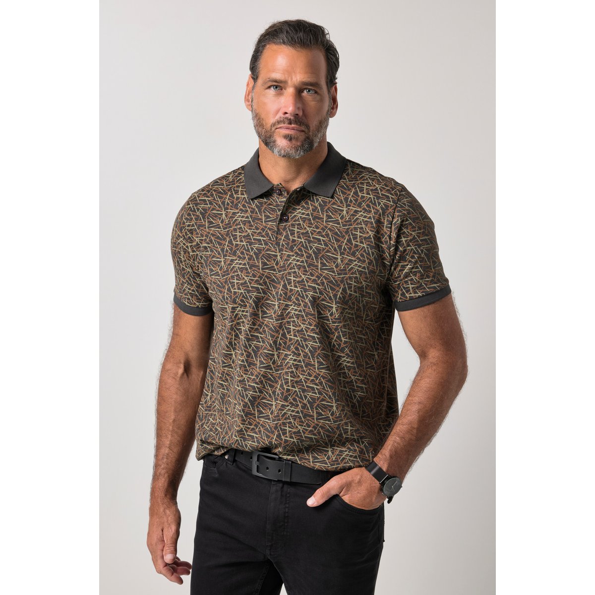 Polo, manches courtes, jersey gris noir, JP1880