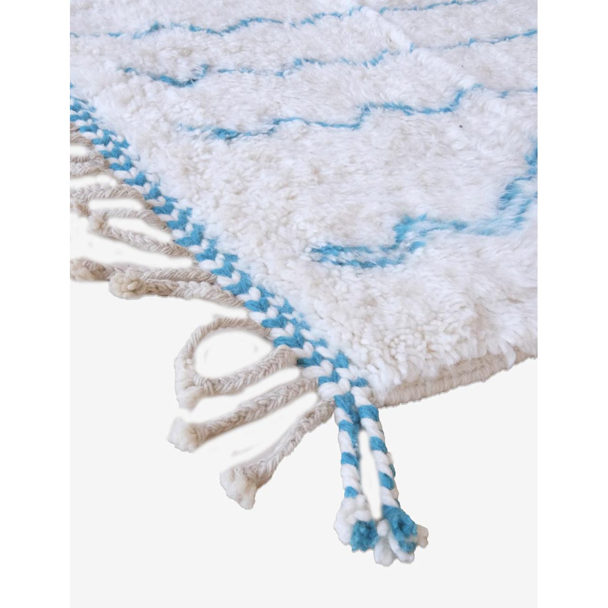Tapis berbère graphique au style nord-africain en laine 214 x 280 cm bleu naturel, AFK LIVING