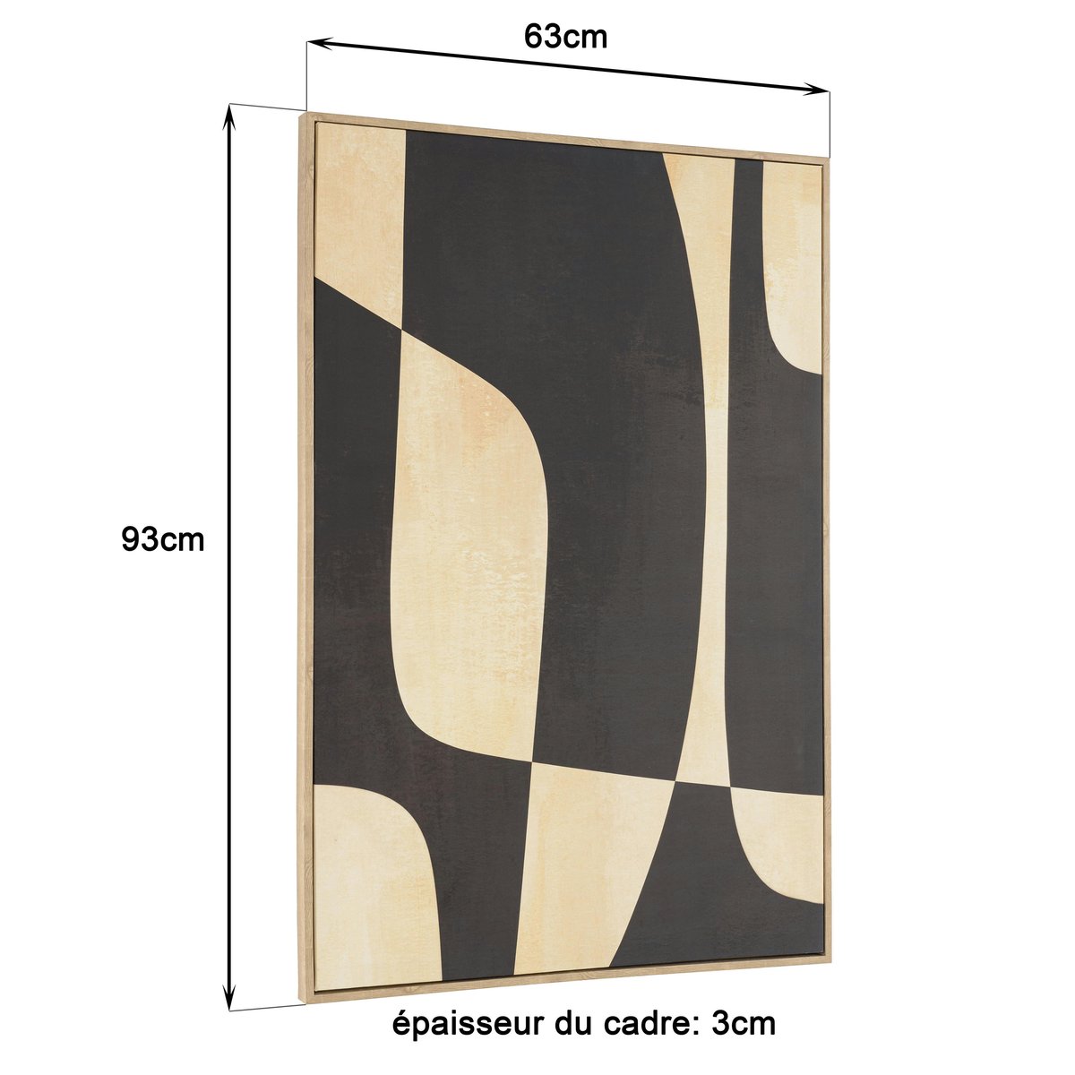 Tableau abstrait impression noire et beige 63 x 93 cm beige, PIER IMPORT