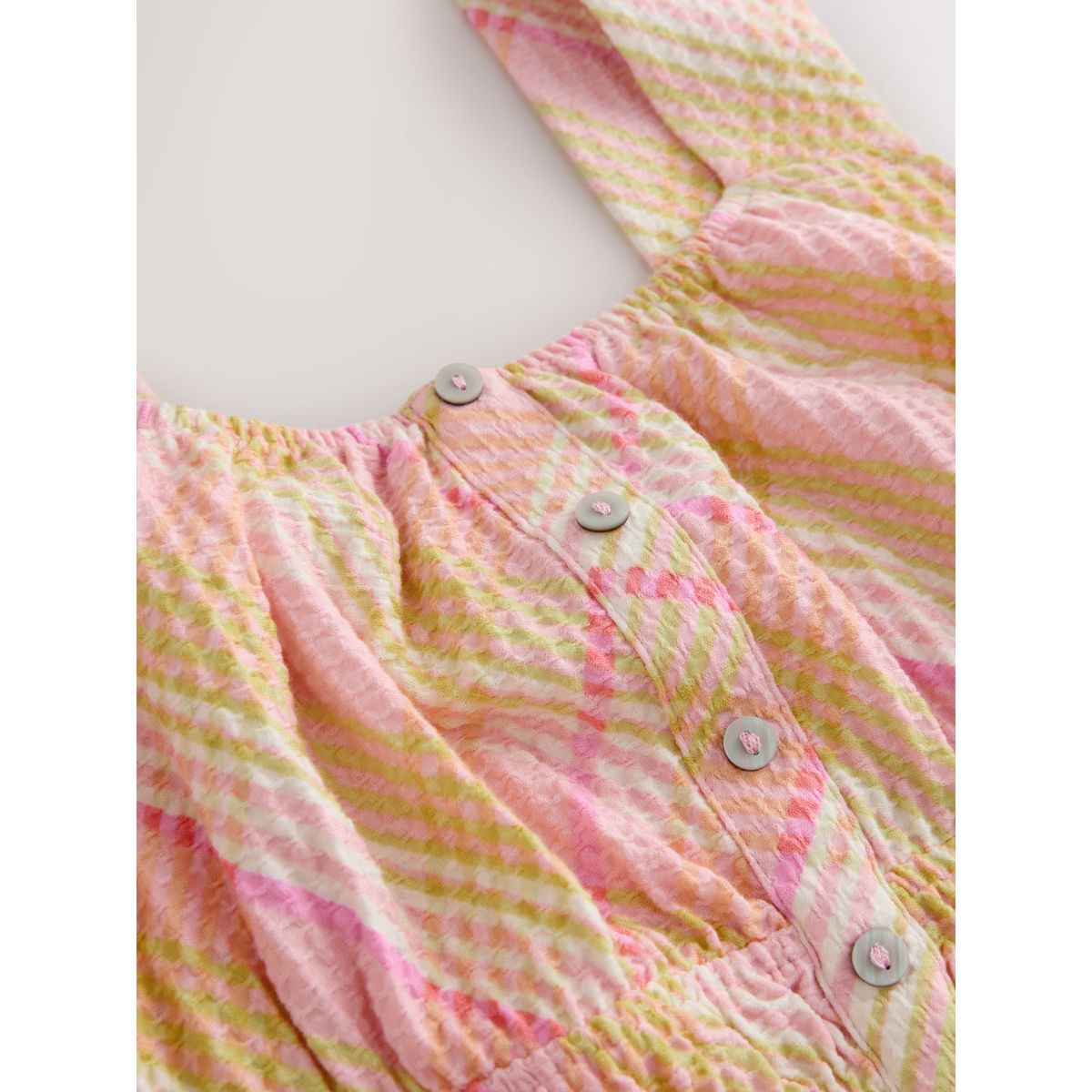 Robe courte sans manches texturée en jersey carreaux jaune/rose, NEXT