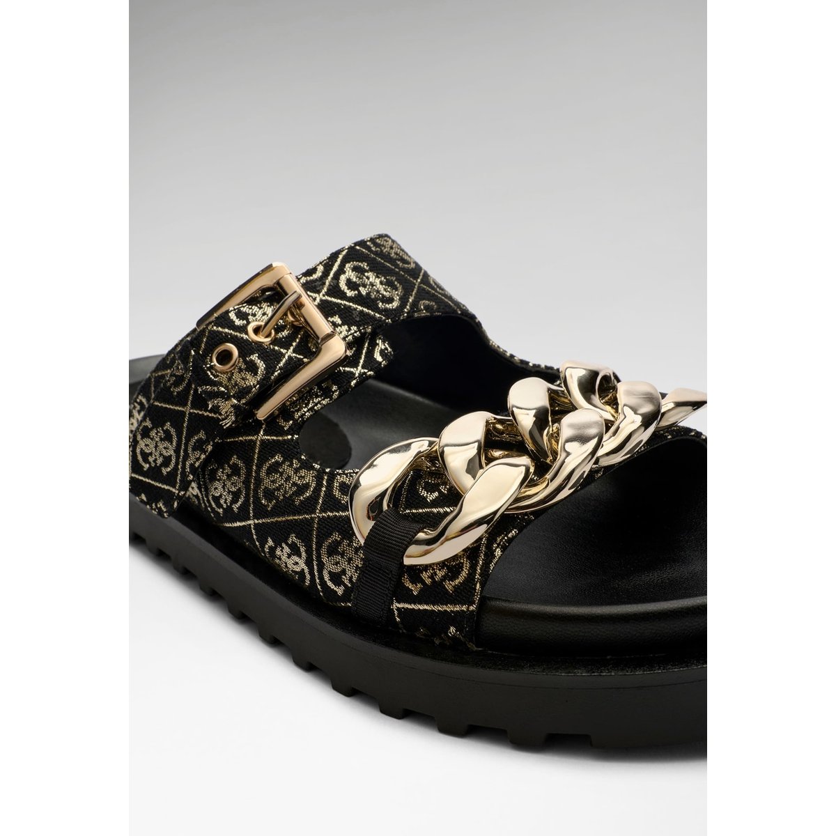 Claquettes Fatema Logo 4G noir multi, GUESS