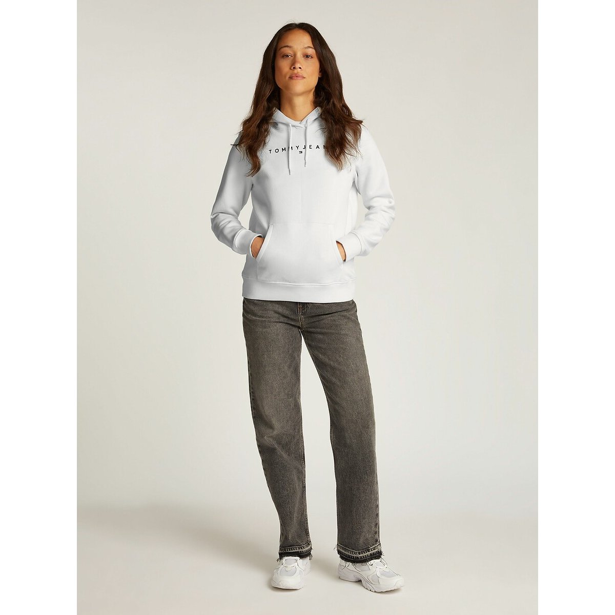 Embroidered Logo Hoodie in Cotton Mix white, TOMMY JEANS