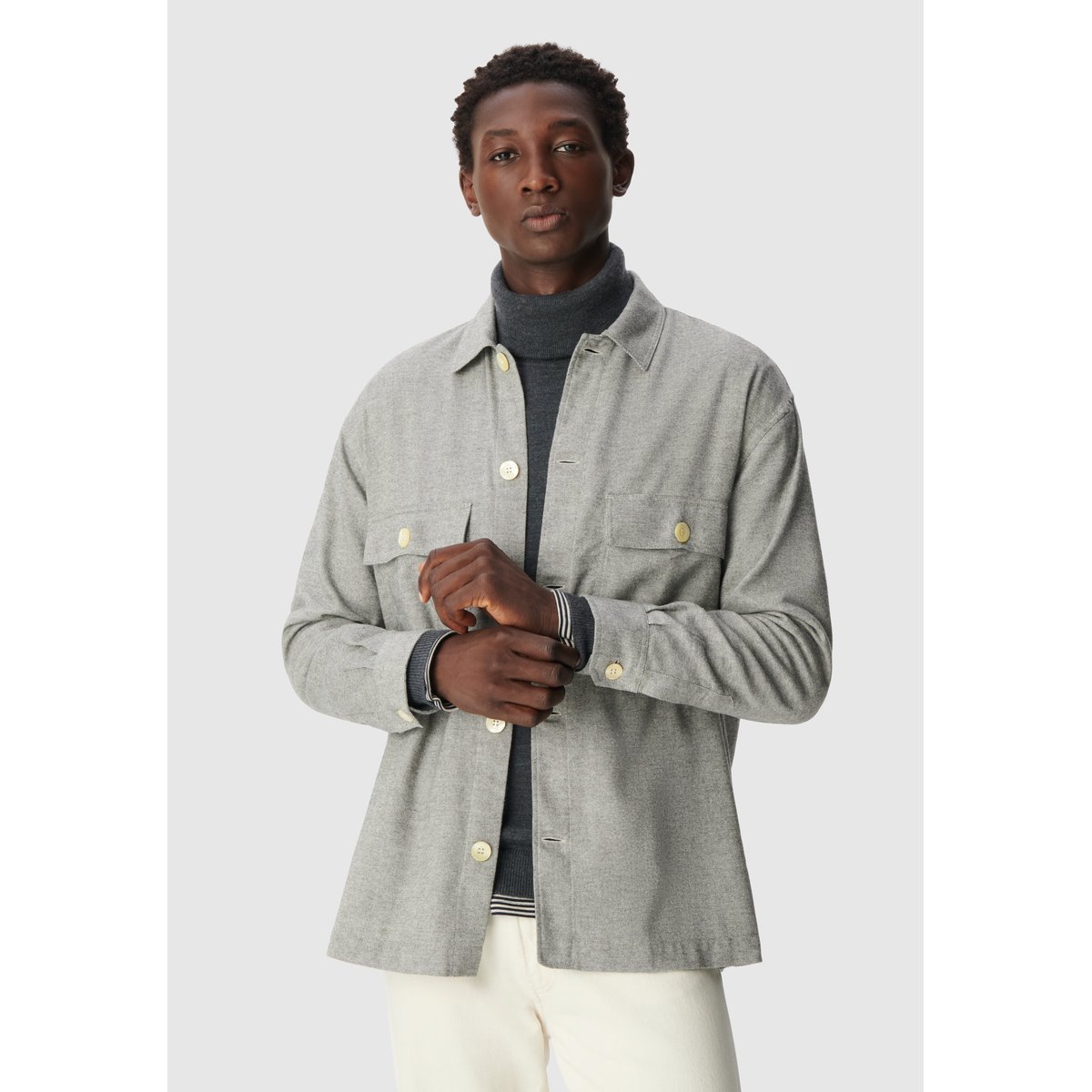 Chemise easy en flanelle gris, IKKS