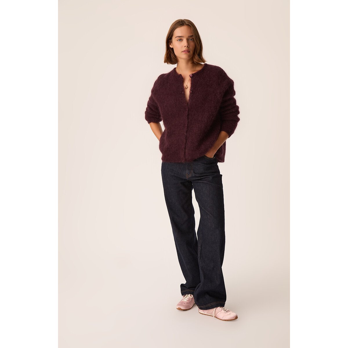 Strickweste mit Rundhalsausschnitt aus Mohair-Mischgewebe, BEA pflaume, DES PETITS HAUTS
