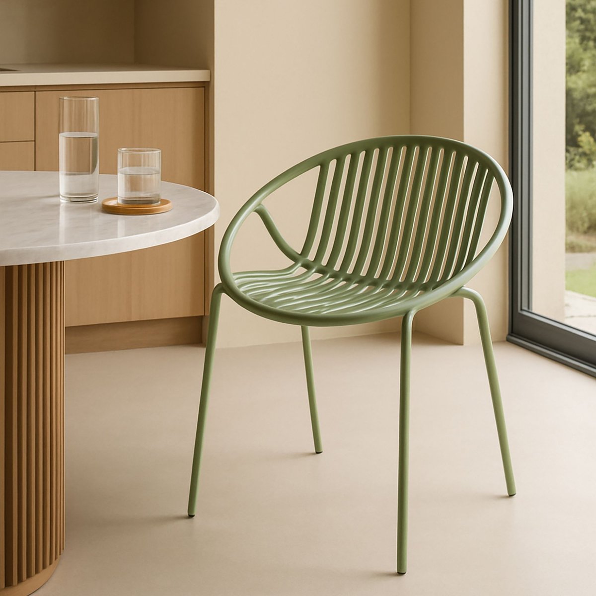 Lot de 4 fauteuils de table en polypropylène et métal, CALYPSO vert, NOW'S HOME