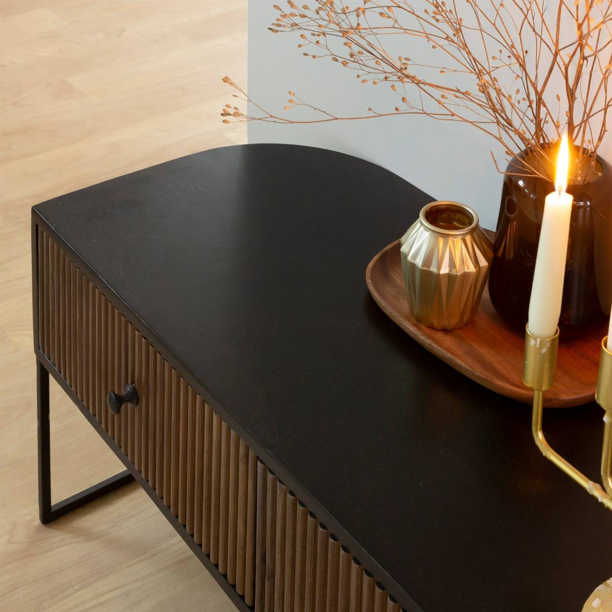 Meuble TV en bois de manguier YSÉ bois foncé, MADE IN MEUBLES
