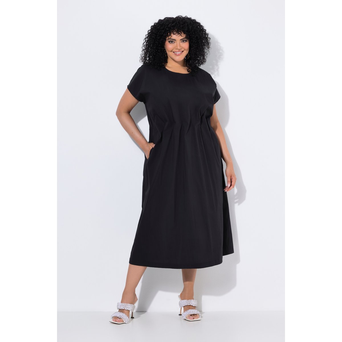 Robe longue, plis décoratifs, cintrée noir, ULLA POPKEN