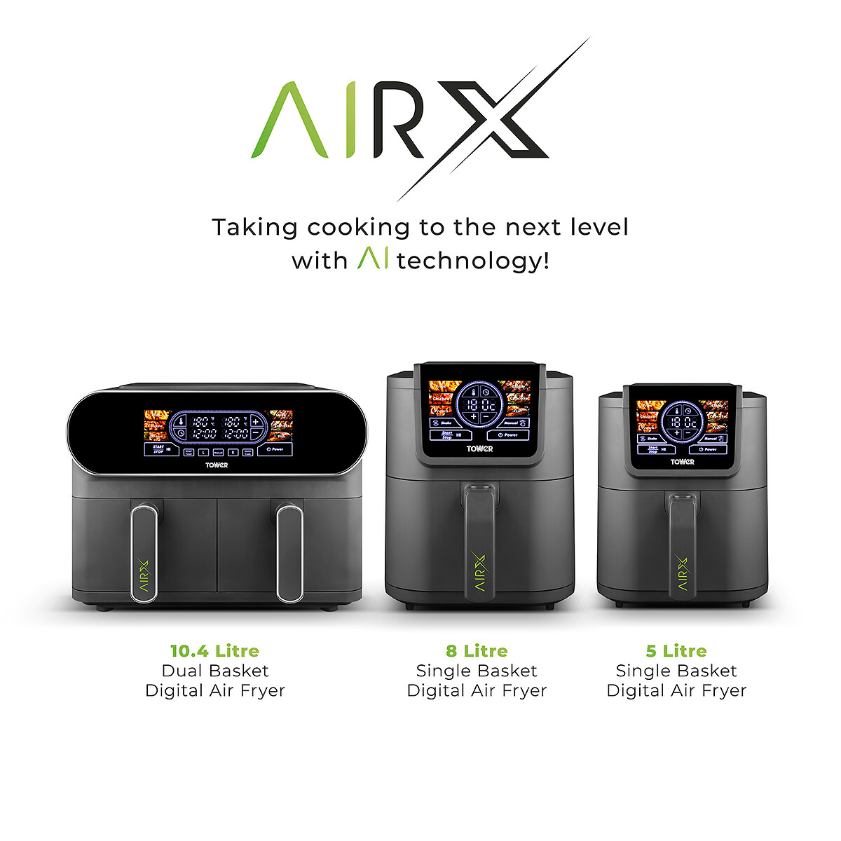 AirX 8L Single Basket Air Fryer - T17158 grey, TOWER