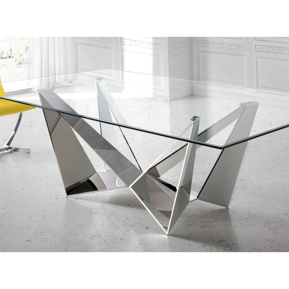 Table à manger rectangulaire verre trempé et acier chromé verre | acier, ANGEL CERDA