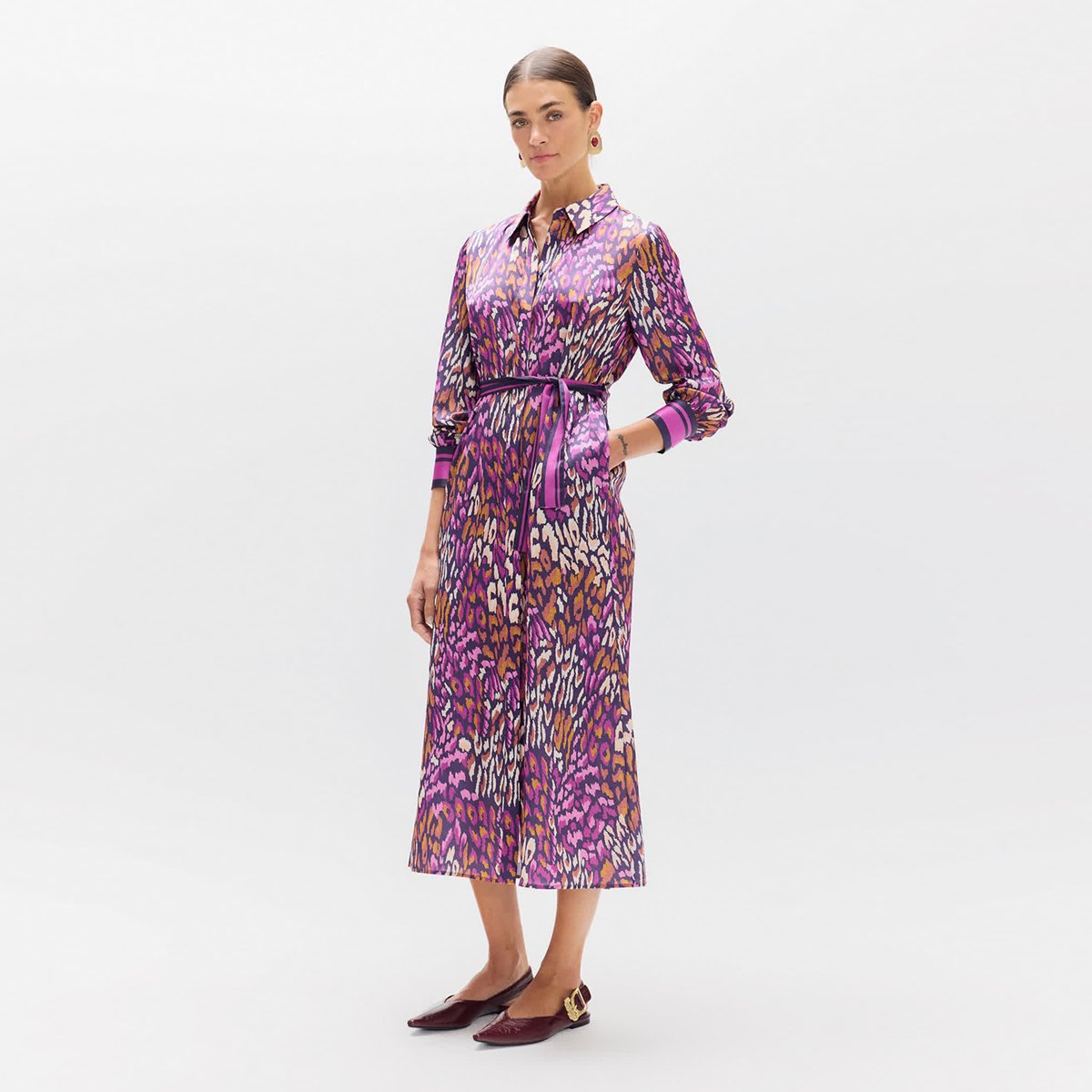 Robe chemise longue à imprimé animal à ceinture parme, LOLA CASADEMUNT