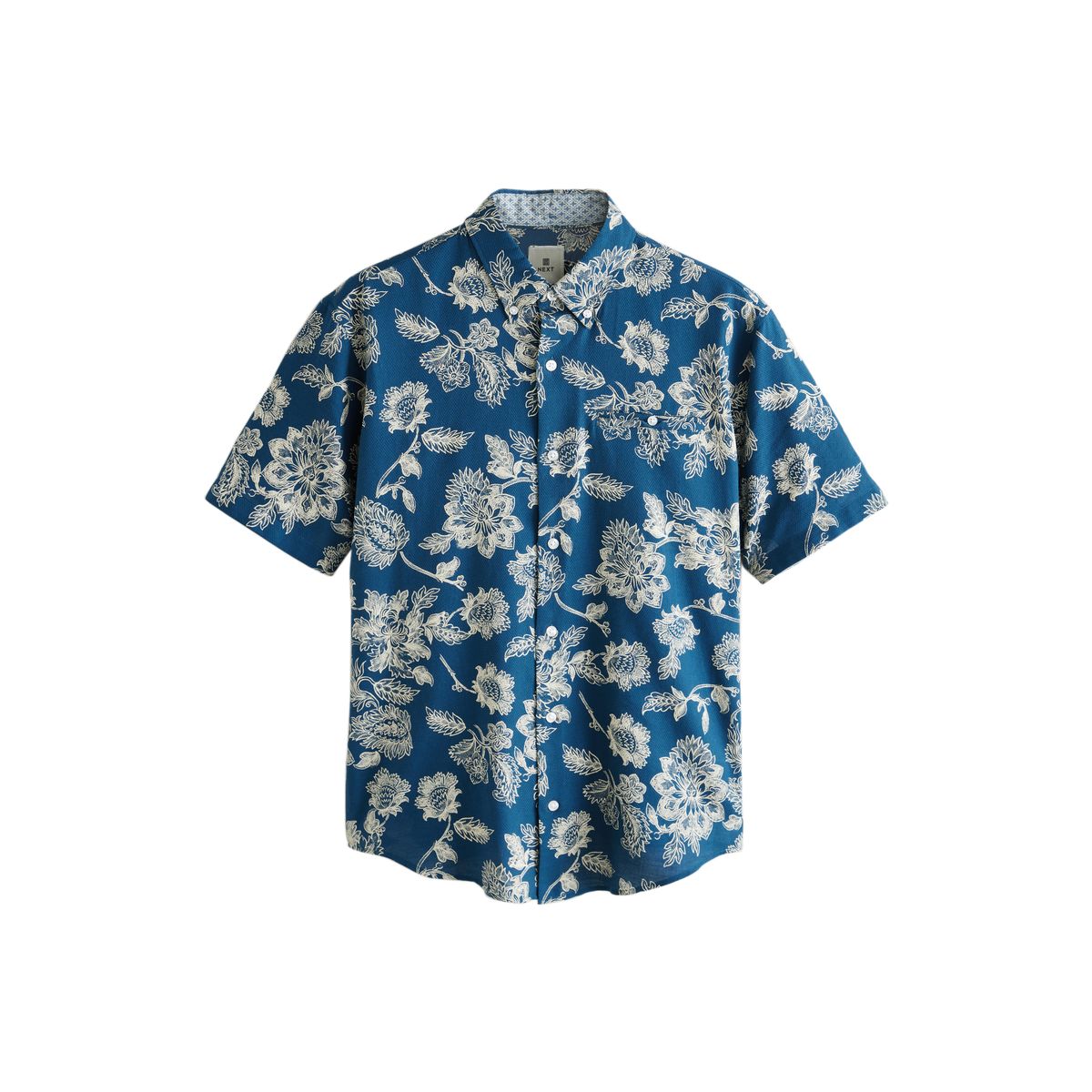 Chemise manches courtes à fleurs 100 % coton bleu, NEXT